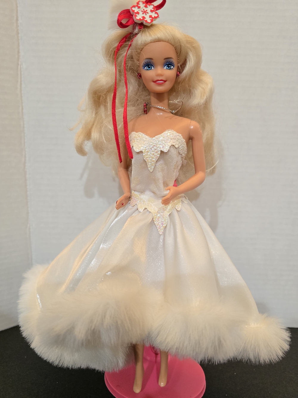 1989 Barbie White Holiday Gown Doll Dress - Elegant Sparkled